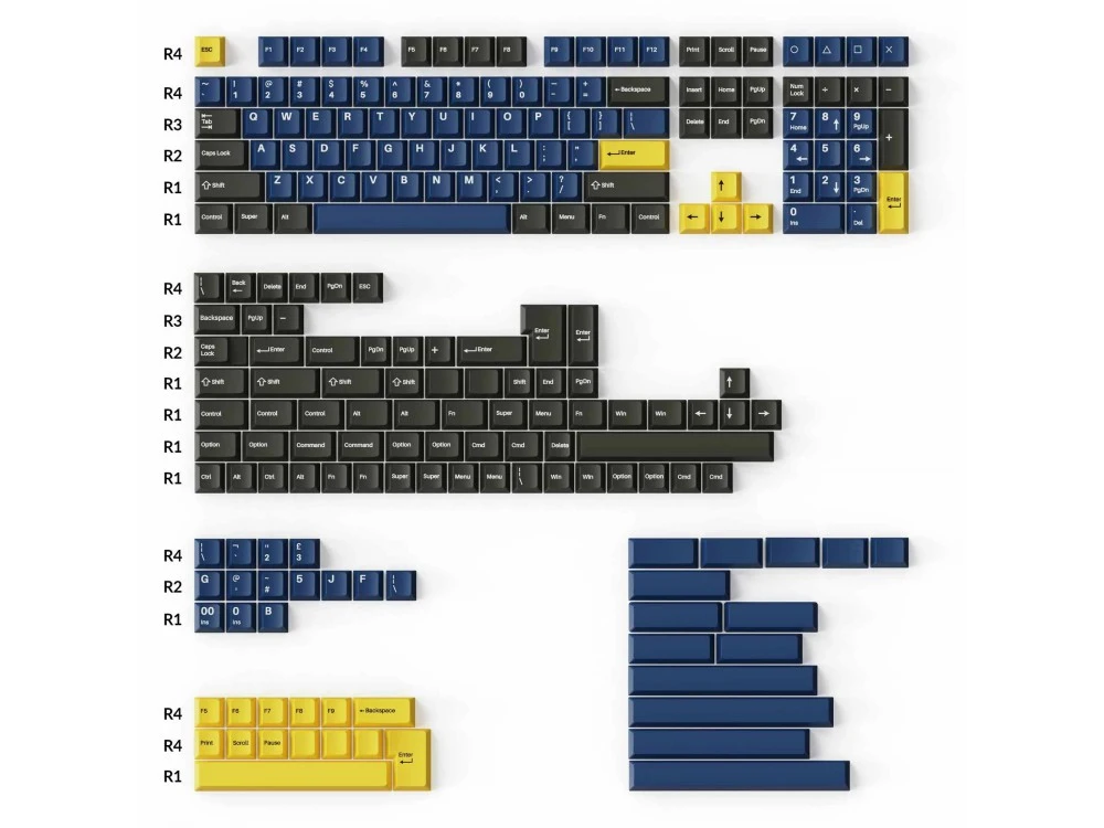 UK US Double Shot PBT Full Keycap Set Dark Blue And Golden 219 Keycaps