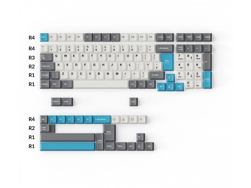 UK US Double Shot PBT Full Keycap Set Grey White And Blue 219 Keycaps - Image 3