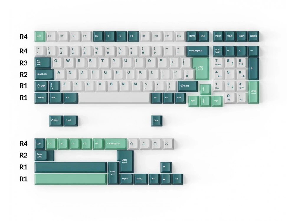 UK US Double Shot PBT Full Keycap Set White Mint 219 Keycaps - Image 5